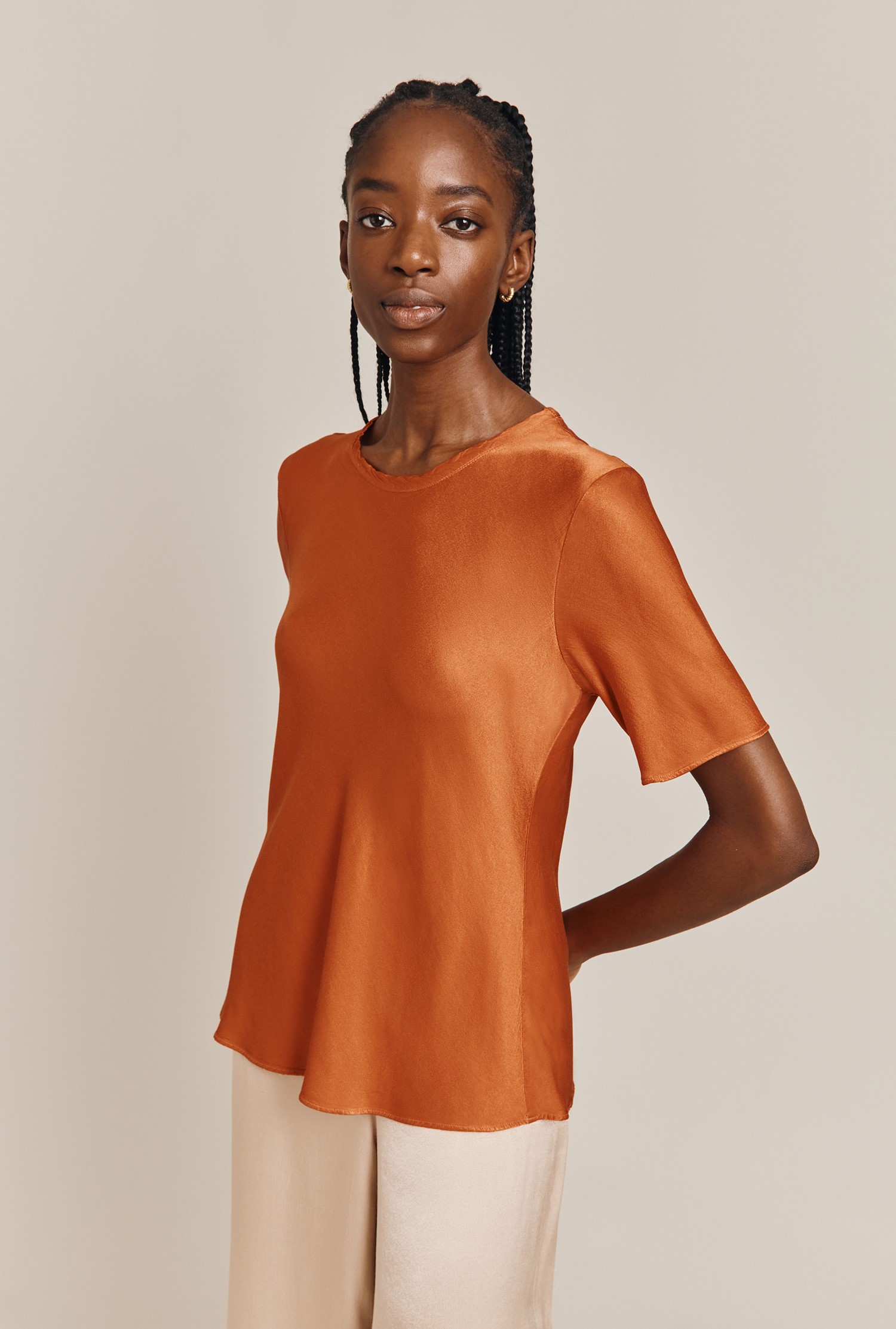 Burnt Orange Satin shirt 1